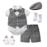 Baby Boys Gentleman Outfit Striped Suit Set With 7 Pieces