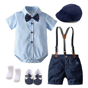 Baby Boys Gentleman Outfit Striped Suit Set With 7 Pieces