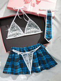 4 PCs Sexy School Uniform Exotic Apparel Sensual Lingerie