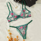 2 Piece Embroidered Sheer Lingerie Set