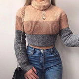 Long-sleeved striped knitted pullover blouse