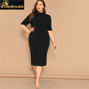 Mock-neck Solid Pencil Slim Dresses