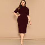 Mock-neck Solid Pencil Slim Dresses