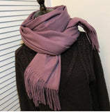 solid color Unisex tassel long scarf