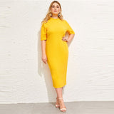 Mock-neck Solid Pencil Slim Dresses