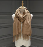 solid color Unisex tassel long scarf