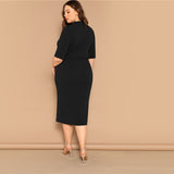 Mock-neck Solid Pencil Slim Dresses