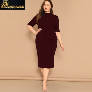 Mock-neck Solid Pencil Slim Dresses