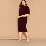 Mock-neck Solid Pencil Slim Dresses