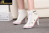 Women High Heels Rivets Canvas