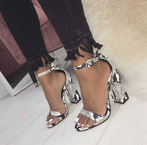 Women Ankle Strap Snake Print Sandals