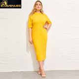 Mock-neck Solid Pencil Slim Dresses