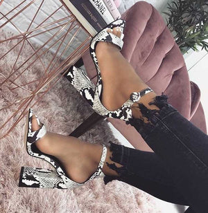 Women Ankle Strap Snake Print Sandals