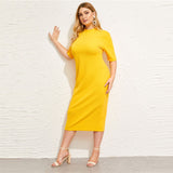 Mock-neck Solid Pencil Slim Dresses