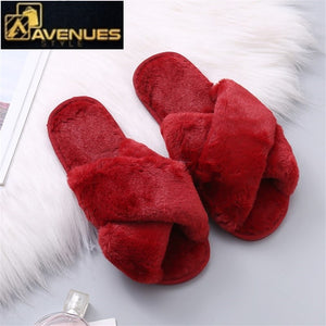 Woman Slip on Flats Faux Fur Slippers