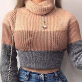 Long-sleeved striped knitted pullover blouse