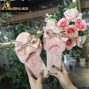 Women Plush Home Faux Fur Slippers