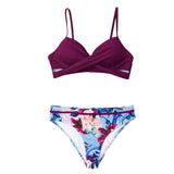 Floral Push Up Mid-Waist Bikini Set Wrap 2-Pieces Swimwear