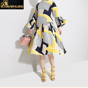 Women Striped Printed Loose Dress