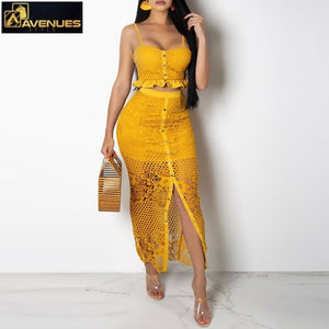 Hollow Out Sexy Two Piece Maxi Long Dress