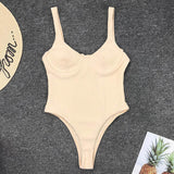 Push Up Bodysuit One Piece Strap High Cut Ribbed Swimwear