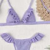 Sexy Women Swimwear Ruffled Purple Two-pieces Padded Bikini Set