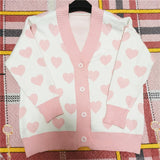 Knitted Cardigan Loose V-Neck Sweater With Heart-Shaped Pattern