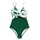 Leaf Twist Front One-Piece Swimsuit V-Neck Padded Monokini