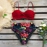 Leaf Print Push Up Bikinis Set High Waist Swimming Suits