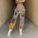 Sweat Harajuku Cartoon Printed Drawstring Cargo Pant Trousers