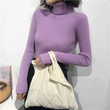 Women Knitted Sweater Long Sleeve Turtleneck Slim Jumper