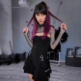 Punk Gothic Black High Waist Patchwork Bandage Mini Skirt