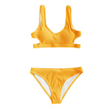 Feather Yarn Plain Hollow Out Padded 2-Pieces Thong Bikini Set