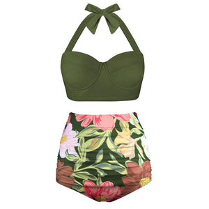 Push Up High Waist Bikinis Vintage Retro Floral Beach Wear