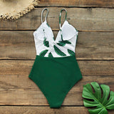 Leaf Twist Front One-Piece Swimsuit V-Neck Padded Monokini