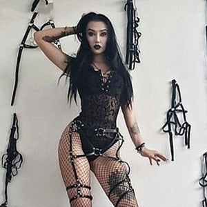 Gothic Patchwork Transparent Grunge Punk Lace Bandage Bodysuit