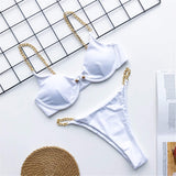 Sexy High Cut Golden Chain Underwired 2-Pieces Bikini Set