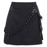 Punk Gothic Black High Waist Patchwork Bandage Mini Skirt