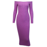 Long Sleeve Strapless Women's Off Shoulder Knitted Cotton Bodycon