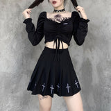 Long Sleeve V-Neck Punk Slim Gothic Bodycon Crop Top