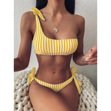 High Waist Double Ruffle Print Off-Shoulder Bikini Set