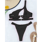 Push Up Cut Out Sexy Micro Thong One Shoulder Bikini Set