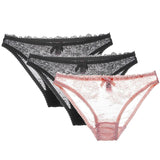 Low-Waist Hollow Bow Underwear Transparent Panties 3-Piece