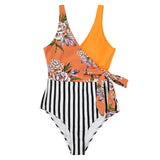 Color Block One-piece Swimsuit Patchwork Belt Bow Monokini