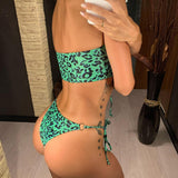 Leopard High Cut Thong Bikini Two-Pieces Lace Up Swimwear