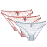 Low-Waist Hollow Bow Underwear Transparent Panties 3-Piece