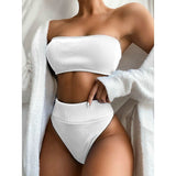 High Waist Bandeau Bikini Strapless High Cut Beachwear