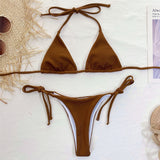 Ribbed Halter Bikini Thong Women 2-Pieces Swimsuit