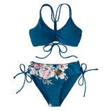 Stripe Floral Bikini Sets Low Waist Two Pieces Swimwear