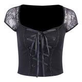 Vintage Gothic T-Shirt Bodycon Bandage Lace Mesh Top Tee